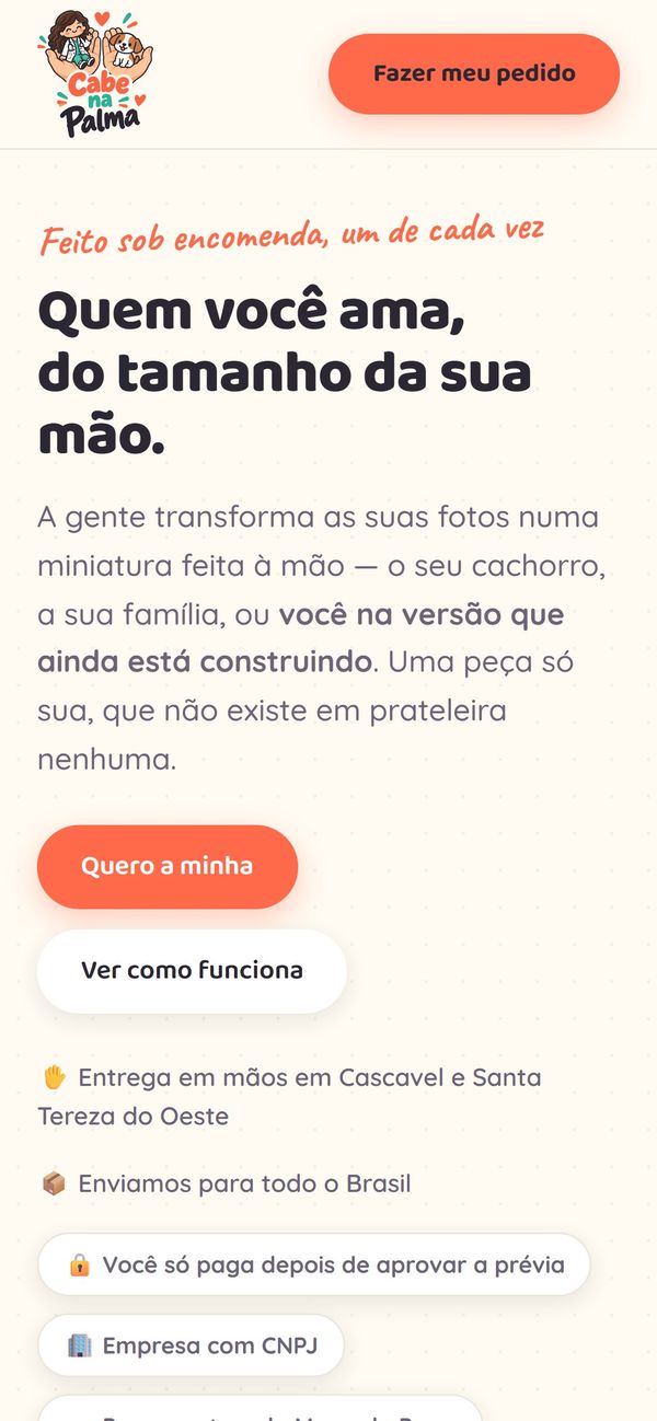 Site da Cabe na Palma no celular