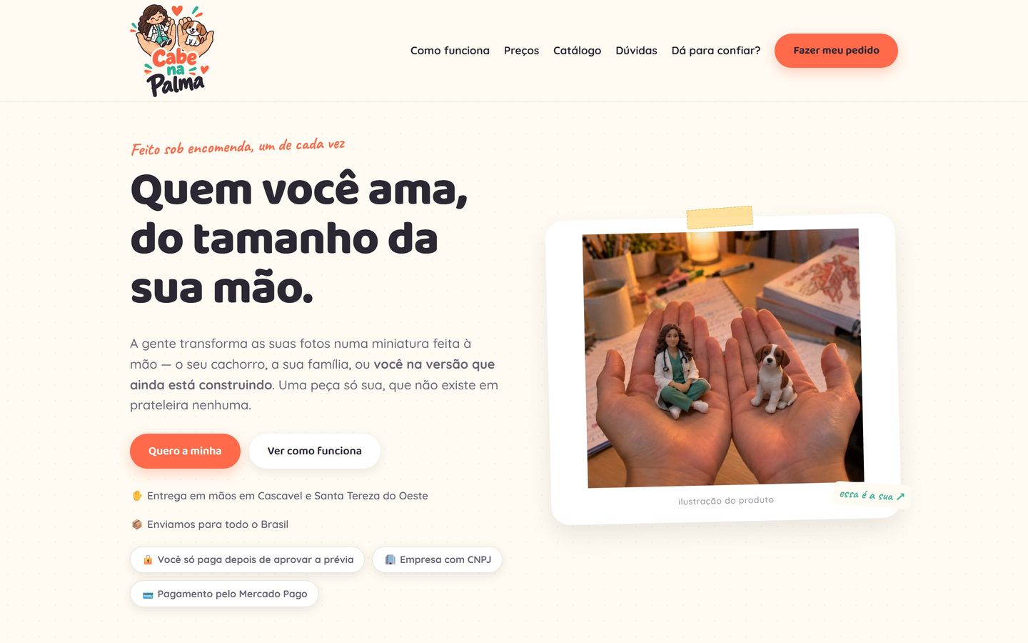 Página inicial do site da Cabe na Palma no computador